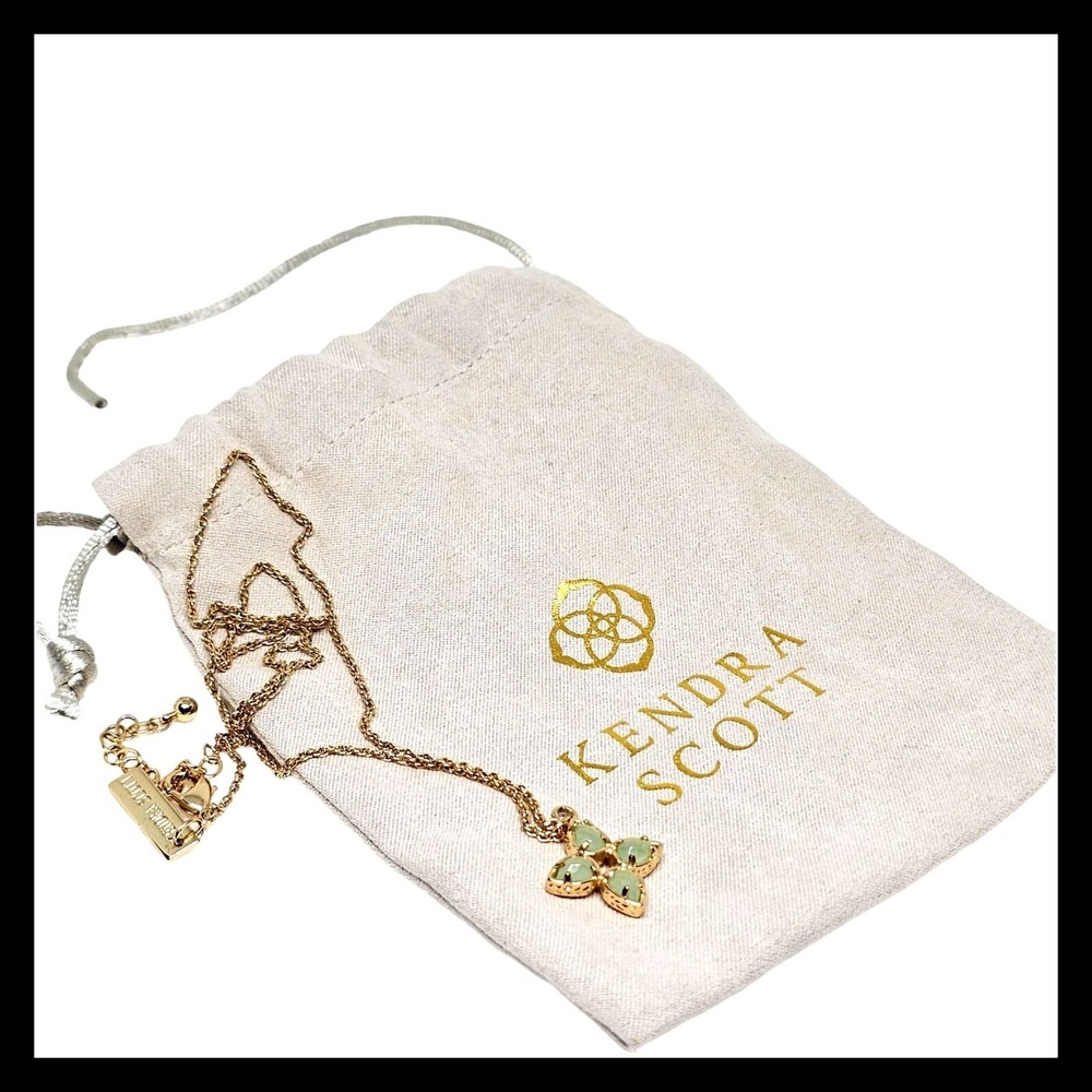 Kendra Scott Chalcedony Necklace Tavi Flower Green Gold Tone
